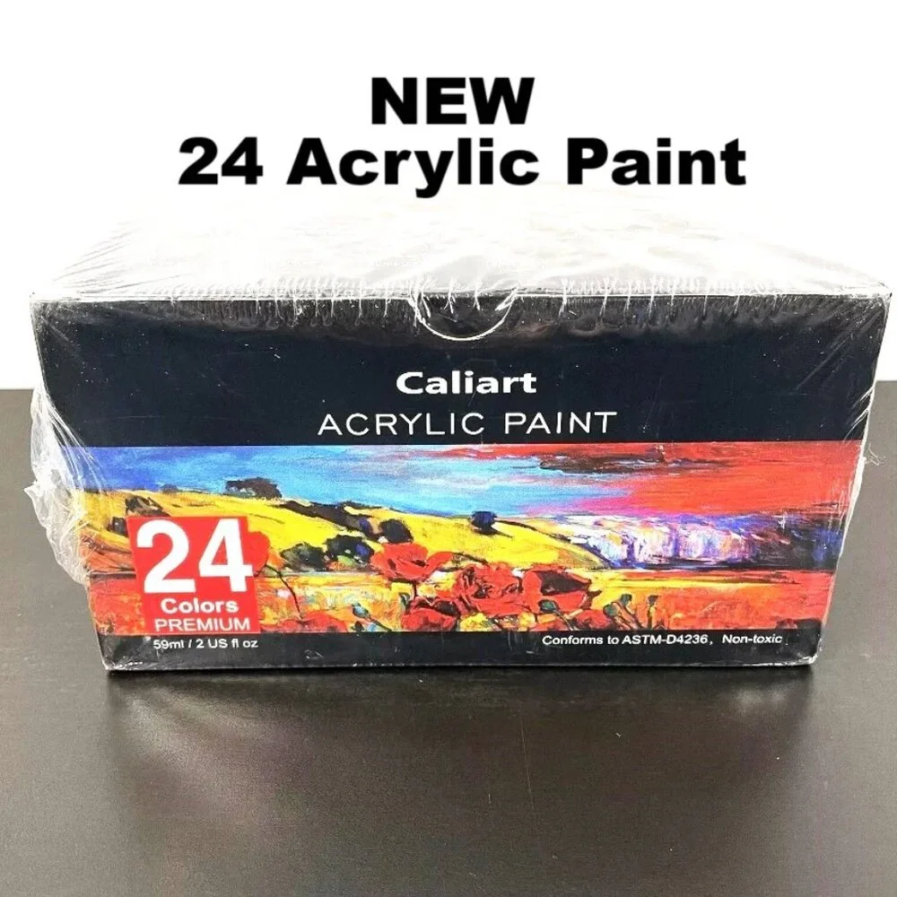 NEW 24 Colors Caliart Acrylic Paint Set Paints with 12 Brushes Art Craft Supply